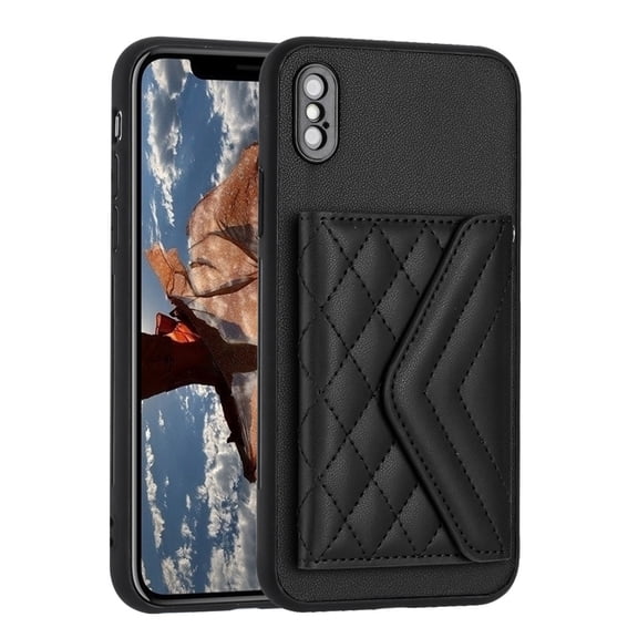 for iPhone X/XS Slim Case with Card Holders and Strap for Women, iPhone X/XS Phone Case Wallet PU Leather Kickstand RFID Blocking Flip Shockproof Wallet Case - Black