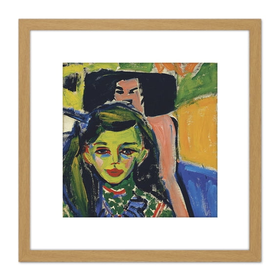 Ernst Ludwig Kirchner Franzi Vor Geschnitztem Stuhl 8X8 Inch Square Wooden Framed Wall Art Print Picture with Mount