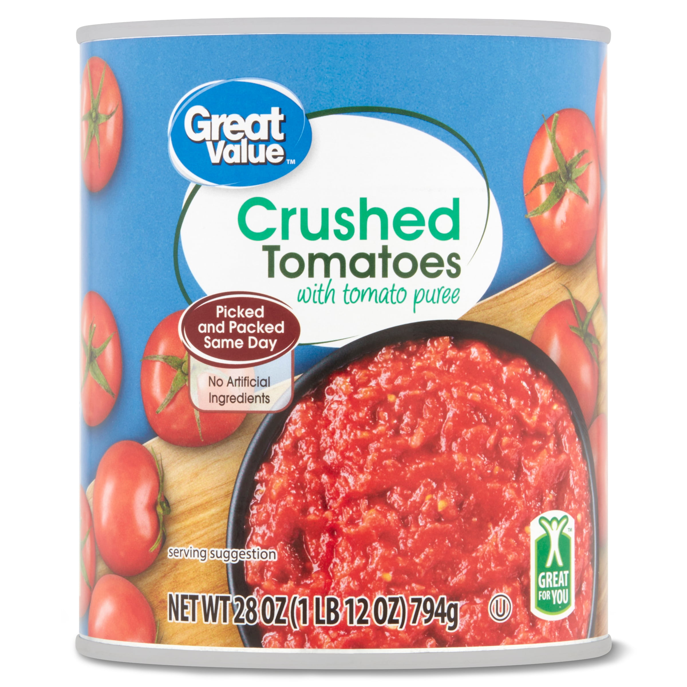 Great Value Crushed Tomatoes with Tomato Puree, 28 Oz