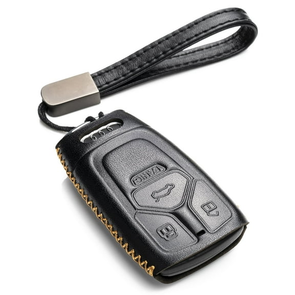Vitodeco Leather Smart Key Fob Case Compatible with Audi A4, A5, Q7, S4, S5, SQ5, TT 2017 - 2022 (4-Button, Black)