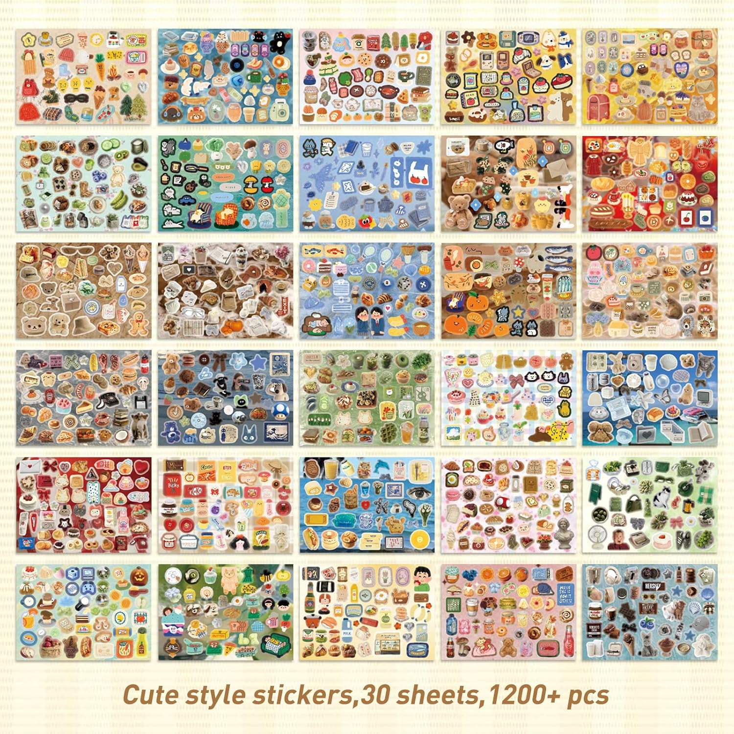Japanese Manga Style Sticker Book with 30 Sheets of Die Cut Stickers, Over 1200 Pieces for DIY Journaling and Scrapbooking