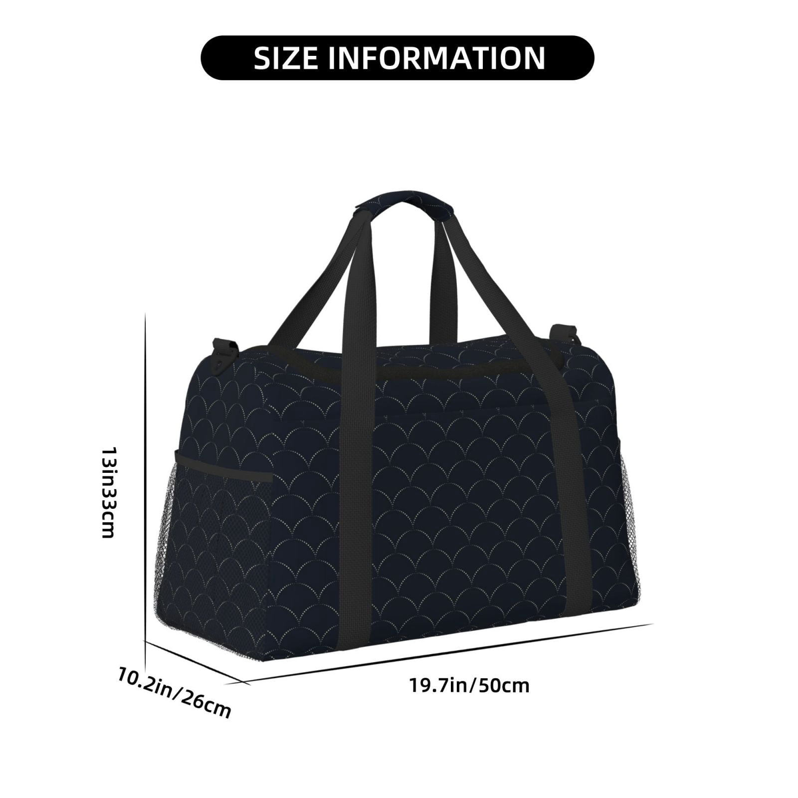 Fuzoiu Black Fish scales Print Travel Duffle Bag,Carry On Tote Bags,Duffel Bag,Sport Gym Bag, Hospital Bag for Labor and Delivery, Overnight Bag,Luggage Bag