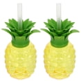 thumbnail image 3 of Juego de 4 vasos de plástico con forma de piña, con tapa y pajita. Ideal para fiestas., 3 of 7