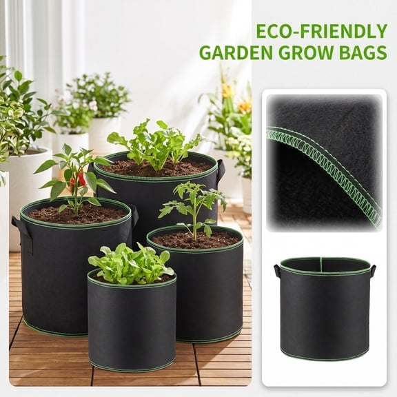1-Gallon Non-Woven Grow Bag, 7.1x5.9 Inch, Breathable Fabric Plant Pot with Green Trim, for Seedlings & Herbs
