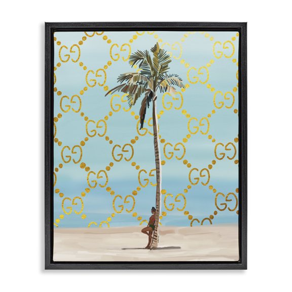 Stupell Industries Glam Glam Pattern Palm Tree Black Floating Frame Canvas Art, 17 x 21, by Amelia Noyes