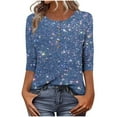 thumbnail image 2 of Tops for Women 3/4 Sleeve Printed Button T-shirt Casual Loose Top,Womens Tops Plus Size Blue XXXL, 2 of 5