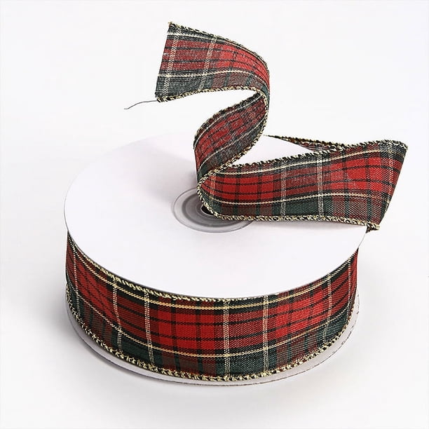 Nvzi Rollos de cinta de arpillera navideña de 5 yardas, cinta para envolver, cinta decorativa navideña para corona, lazo, decoración de regalo, estilo P