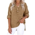 thumbnail image 4 of ClodeEU Women's V Neck Long Sleeve Button Shirt ,Solid Color Casual Loose Blouse Khaki,Womens Plus S, 4 of 8