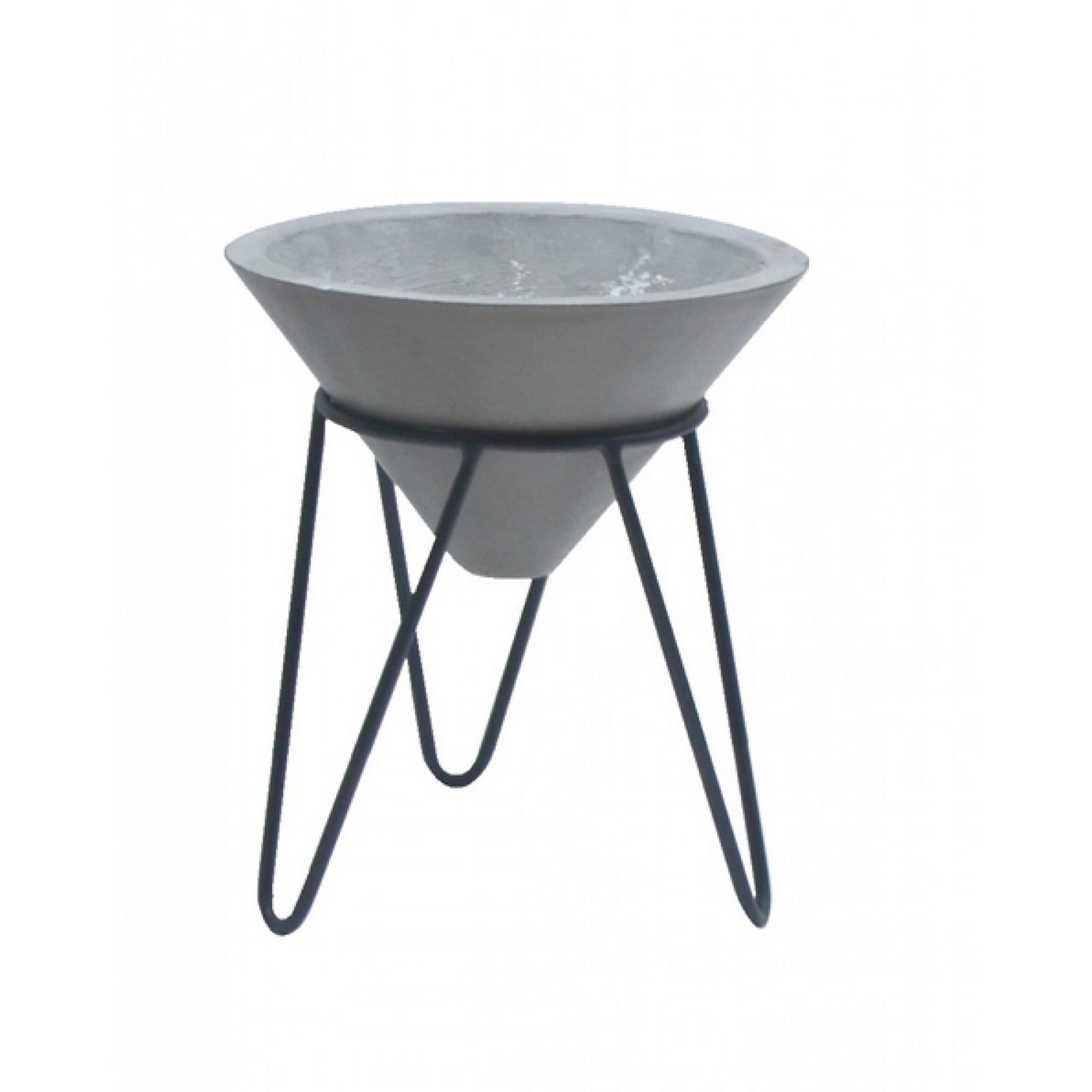 Modern Cone Shaped Concrete Planter with Metal Stand, Gray and Black