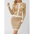 thumbnail image 4 of Womens 2 Piece Preppy Cardigan Skirt Outfits Casual Long Sleeve Button Down Knit Top Bodycon Skirt Set Khaki S, 4 of 8