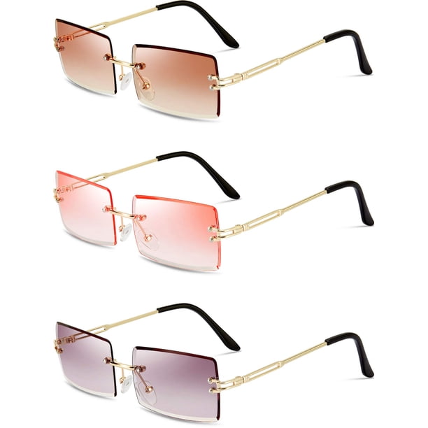 Gafas de Sol Weewooday Vintage Sin Montura Rectangulares Tinteadas 3 Pares