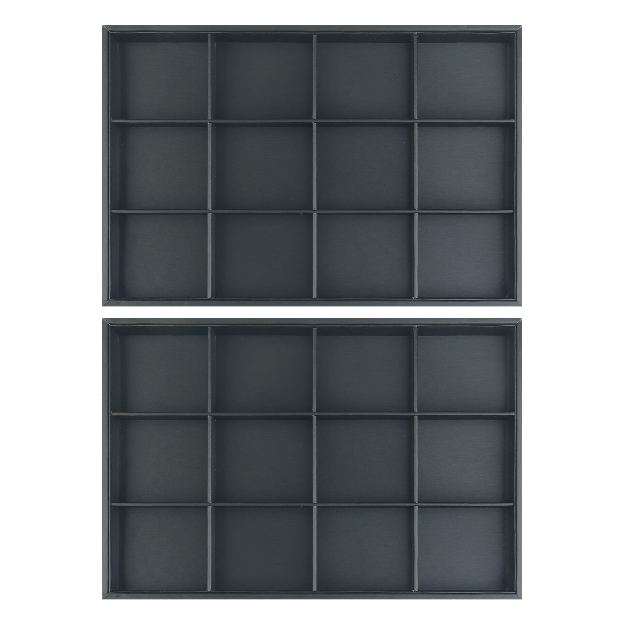 Unique Bargains Set of 2 PU Leather Jewelry Boxes Organizer Trays with Removable Dividers Black 12 Grid Tray