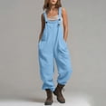 thumbnail image 7 of Jewelreauty Women's Overalls Jumpsuits with Pockets Sleeveless Cargo Bibs Linen Loose Summer Casual Long Rompers (XL, Light Blue), 7 of 7