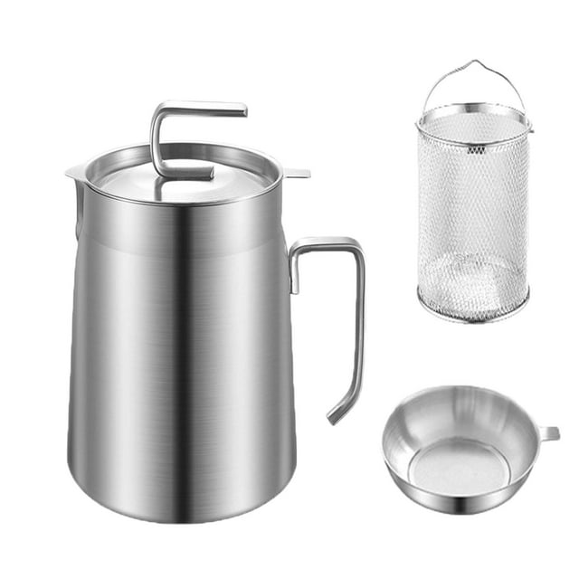 Poêle en Acier Inoxydable Pot Filtre à Huile en Acier Inoxydable 304 Acier Inoxydable Grande Capacité Filtre à Huile Polyvalent Récipient à Graisse en Acier Inoxydable Robuste Pot en Acier Inoxydable Multifonction