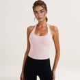thumbnail image 2 of Women's Halter Neck Cropped Tank Top with Built-In Bra and Stretch Fabric for Workout or Casual Wear - Large, Pink, 2 of 7