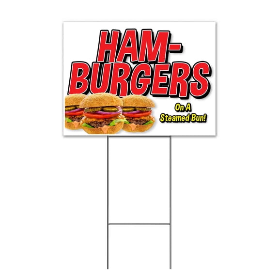 Hamburgers On A Steamed Bun (18" x 24") Yard Sign, Includes Metal Step Stake