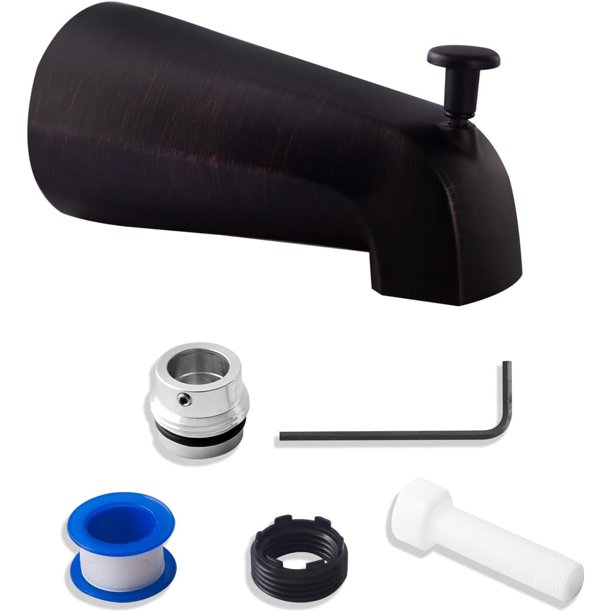 Caño de bañera con desviador superior de 5-1/2" con adaptador 4 en 1, conexión universal de cobre de 1/2", tubería de hierro de 1/2" y conexiones de tubería de hierro de 3/4", fácil instalación,