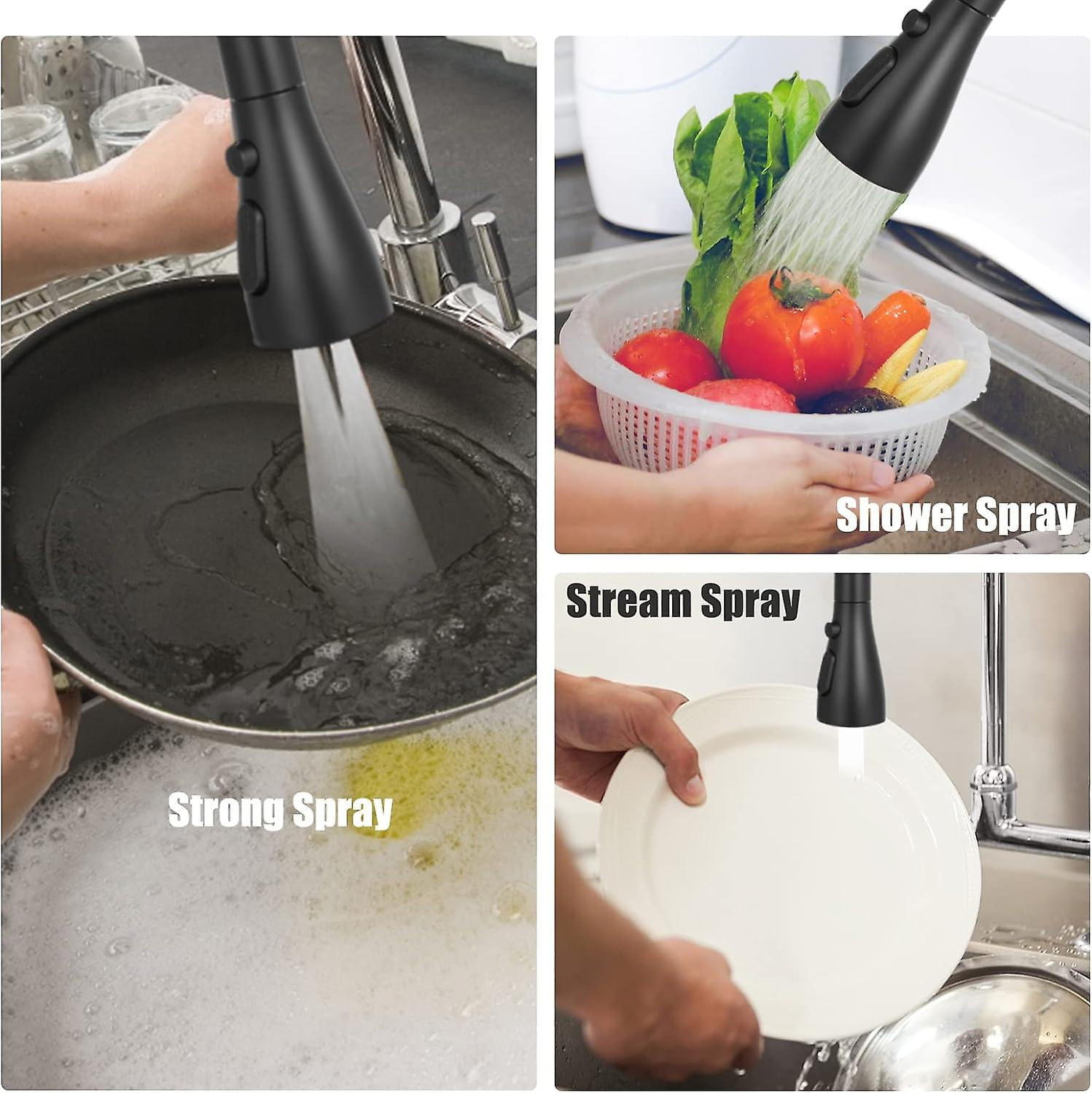 Kitchen Sink Spray Faucet, 360 Rotating Aerator Kitchen Faucet, 3 Mode Kitchen Faucet Nozzle, For Kitchen Faucet Aerator Fm22 (black)