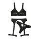 thumbnail image 1 of VISgogo Conjunto de lencería sexy de tres piezas para mujer, sujetador negro ahuecado, bragas y ligas con tirantes, S / M / L VISgogo moda, 1 of 9