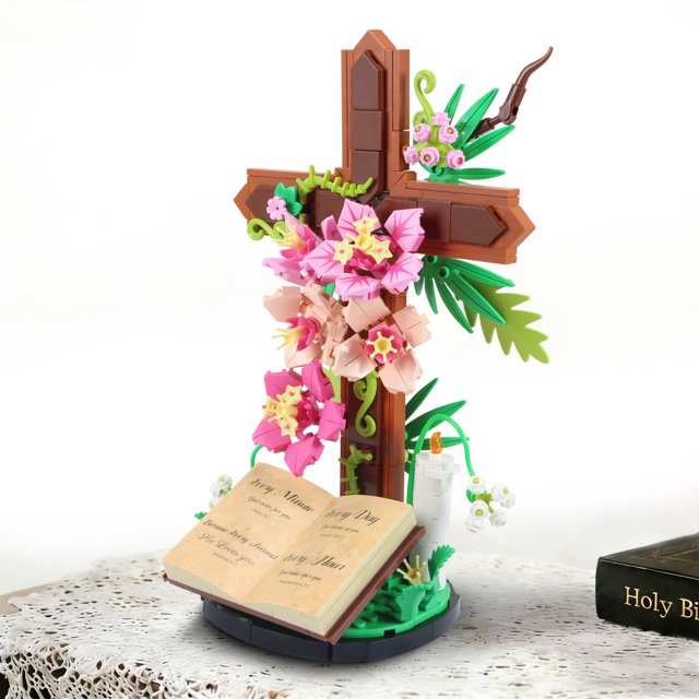 Set de construcción HUNKING Cruz de Jesús con flores, 363 piezas