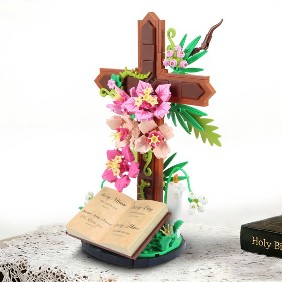 Set de construcción HUNKING Cruz de Jesús con flores, 363 piezas