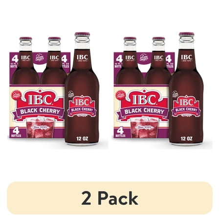 (2 pack) IBC Black Cherry Made with Sugar Soda, 12 fl oz, 4 Pack Glass Bottles