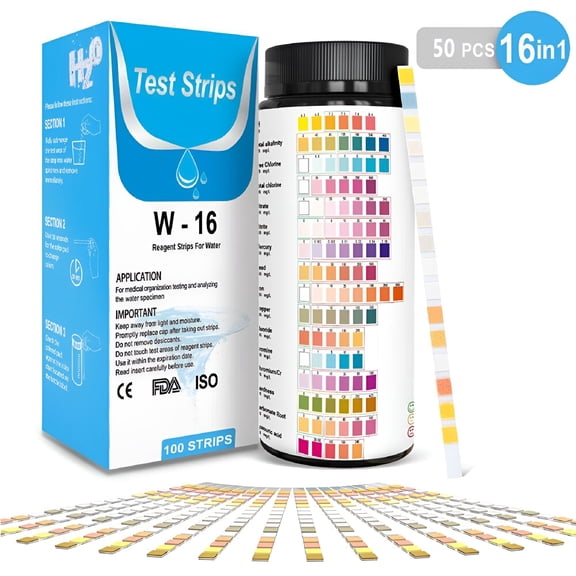 GJX 16 in 1 Drinking Water Test Kit Professional Tap and Well Water Test Strips for PH, Hardness, Lead, Copper, Chlorine - 50 Strips