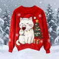 thumbnail image 3 of Women's Fuzzy Christmas Sweatshirt Long Sleeve Crewneck Print Holiday Pullover Top Red-1 M, 3 of 4