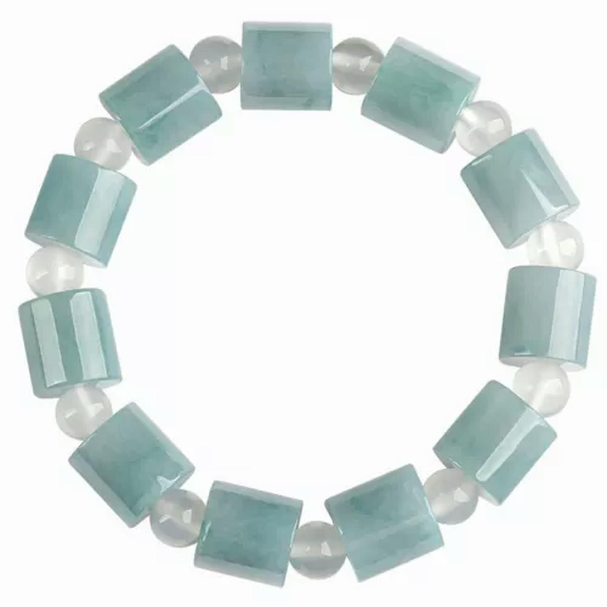 EOEMY Natural Grade A Jade Jadeite Women Men Lucky Column Round Beaded Bracelet