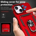 thumbnail image 6 of Heavy Duty Case for iPhone 15, Rugged PC Soft TPU Military Grade Shockproof Metal Magnetic Car Mount Cover with Camera Lens Sliding Ring Holder Bracket Case, Red, 6 of 8