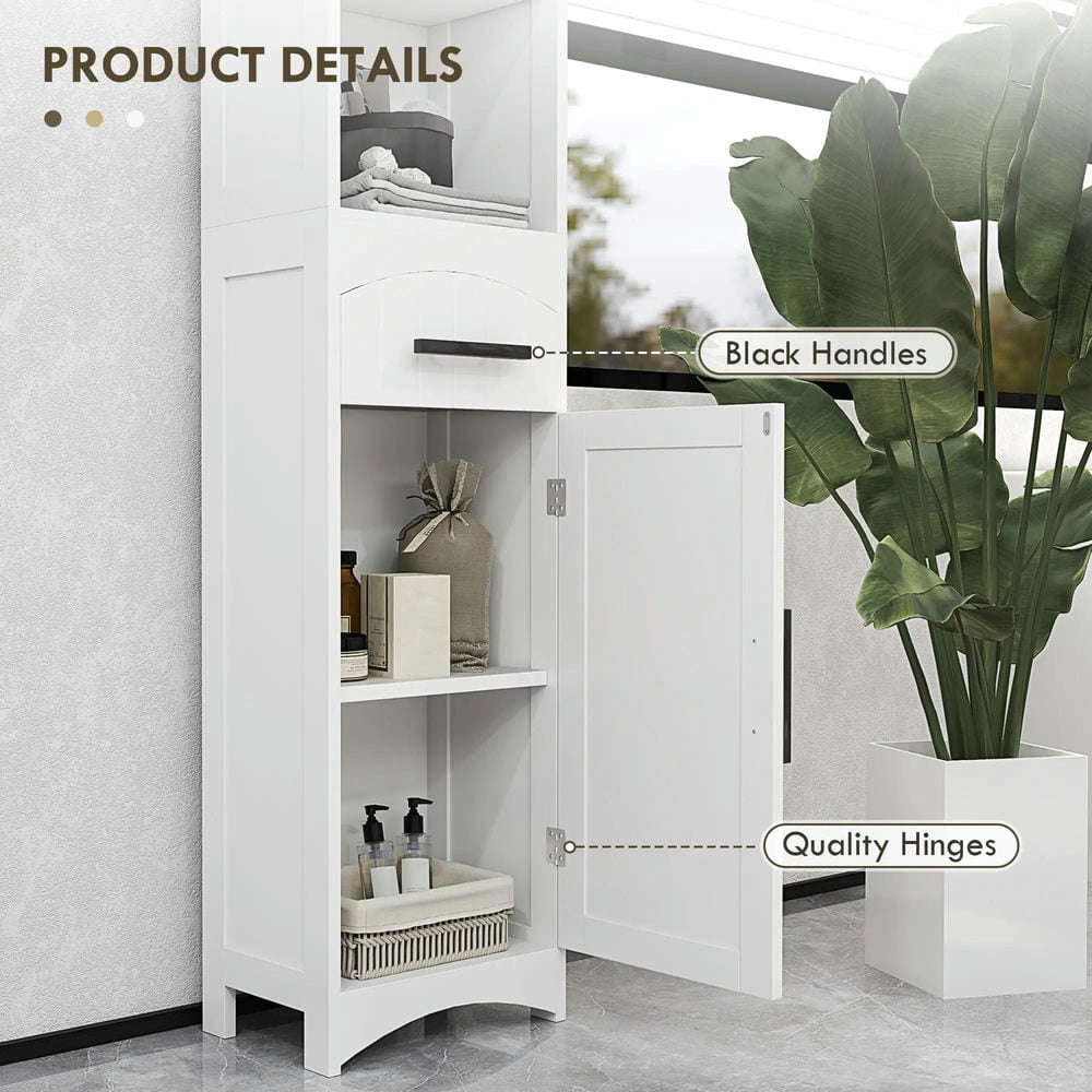GVN Bathroom Storage Cabinet, Bathroom Floor Cabinet, Bathroom Storage Cabinet with Recessed Drawer and Barn Door, White