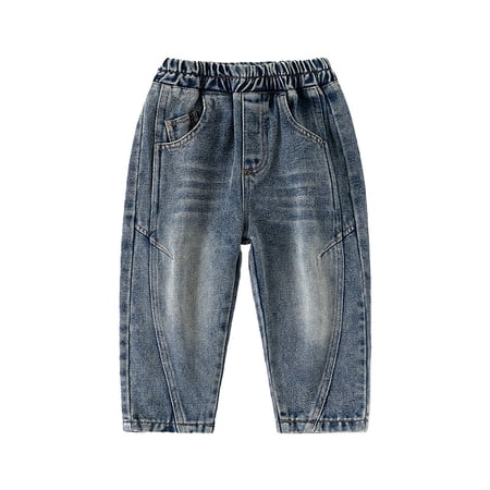 CAIVO Child Versatile Boys Blue Denim Pants With Relaxed Fit For Everyday Wear Washed Blue Casual Jeans For Kids Easy Care Stitching And Comfortable Waist Relaxed Fit Solid Color Summer Trousers