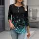 thumbnail image 1 of TaTaai Daily Wear T-Shirt Soft Skin-Friendly Women's Fashion Printed Button Round Neck 3/4 Sleeve Loose Casual All Season Fashion Top Gift, 1 of 7