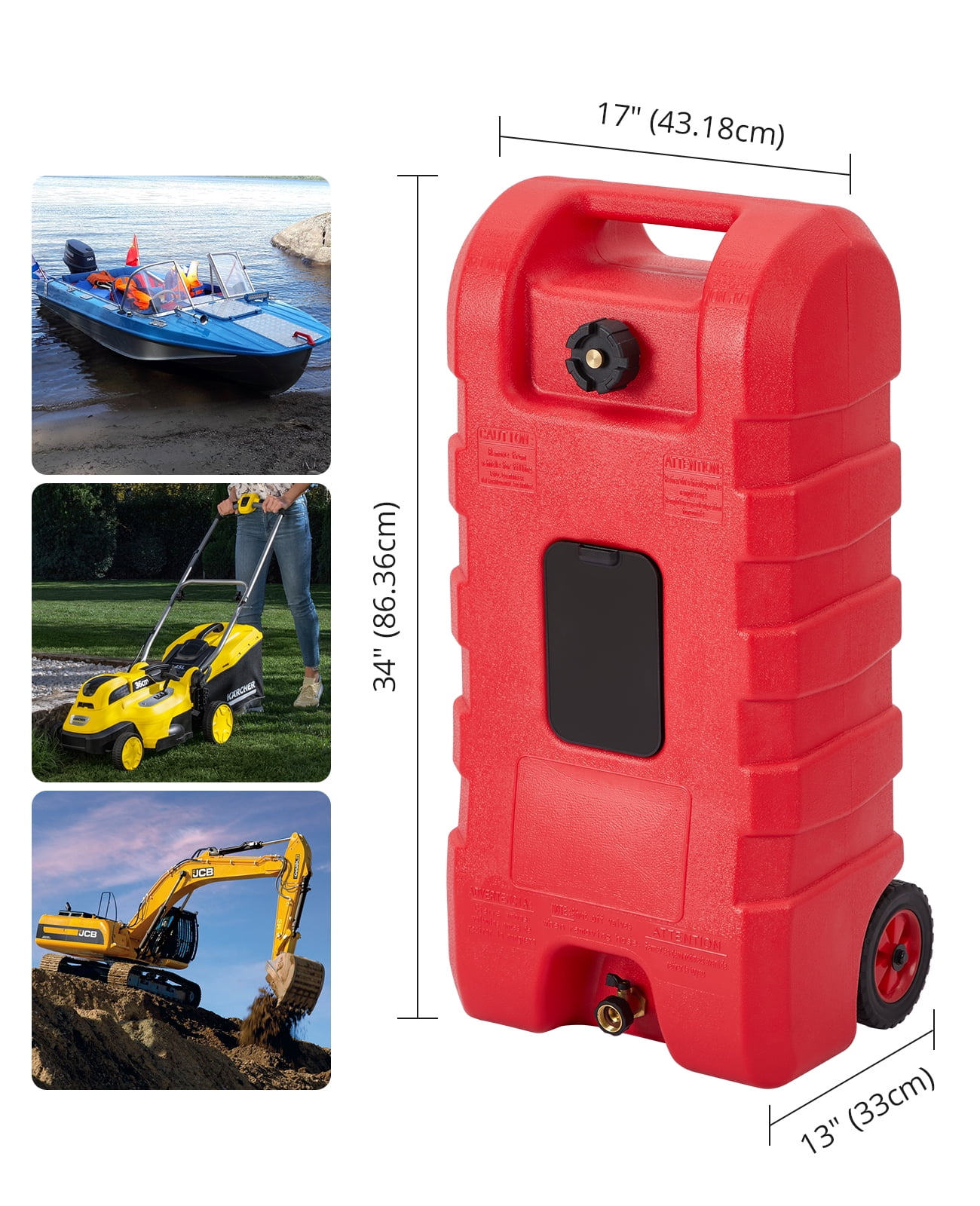 ChaoLink Portable Fuel Caddy 15 Gallon Gas Fuel Tank Container Caddy, Caddy with Shut-Off Valves, Siphon Mode Flow Rate of 2 Gallons Per Minute, ScarletRed