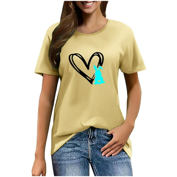 Mujeres Manga Corta de Verano Tops Pascua Impresa Cuello Redondo, Blusa de Moda Casual para la Primavera