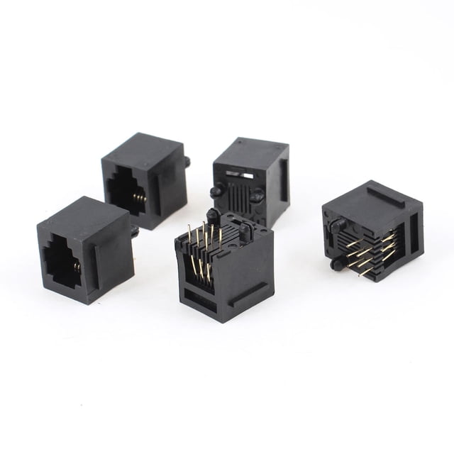 5 Pcs Conectores Modulares PCB RJ12 6P6C de 180 Grados con 6 Pines Redondos Negros