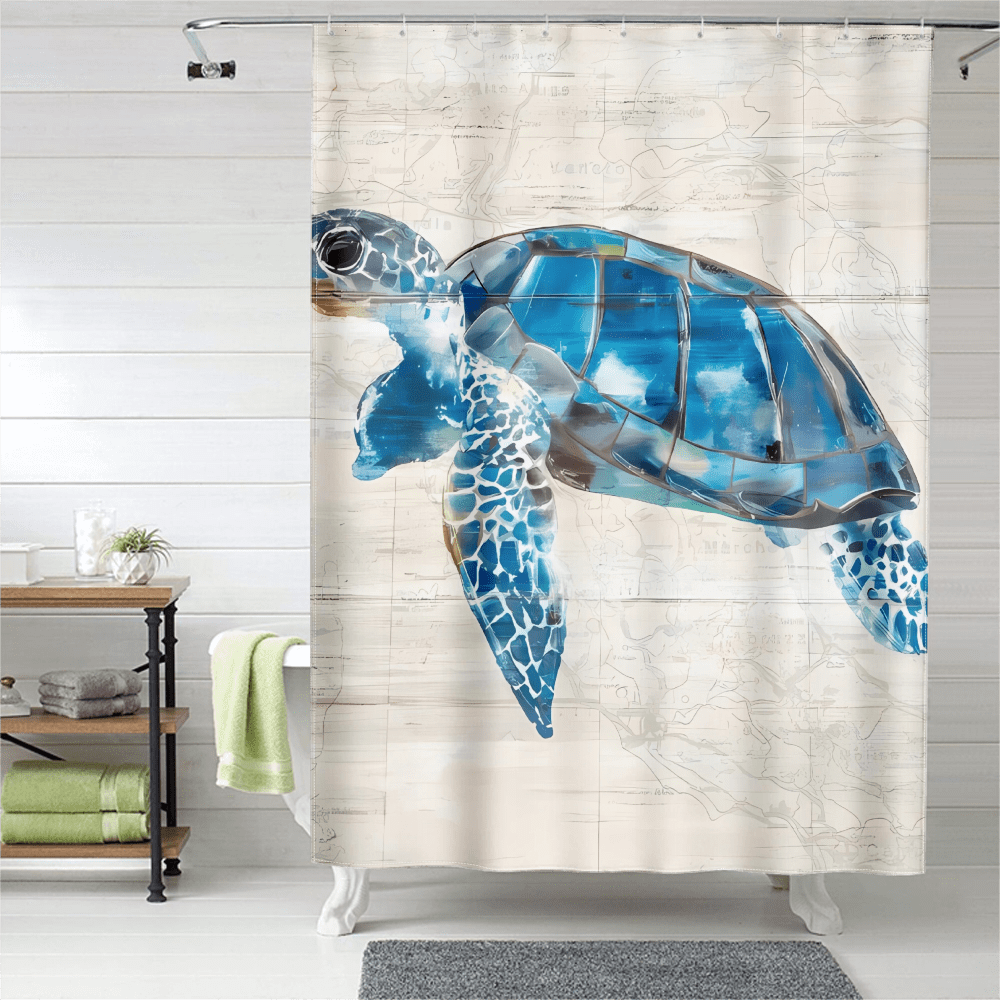 3D Print Retro Blue Shower Curtain Set, Waterproof for Bath Waterproof