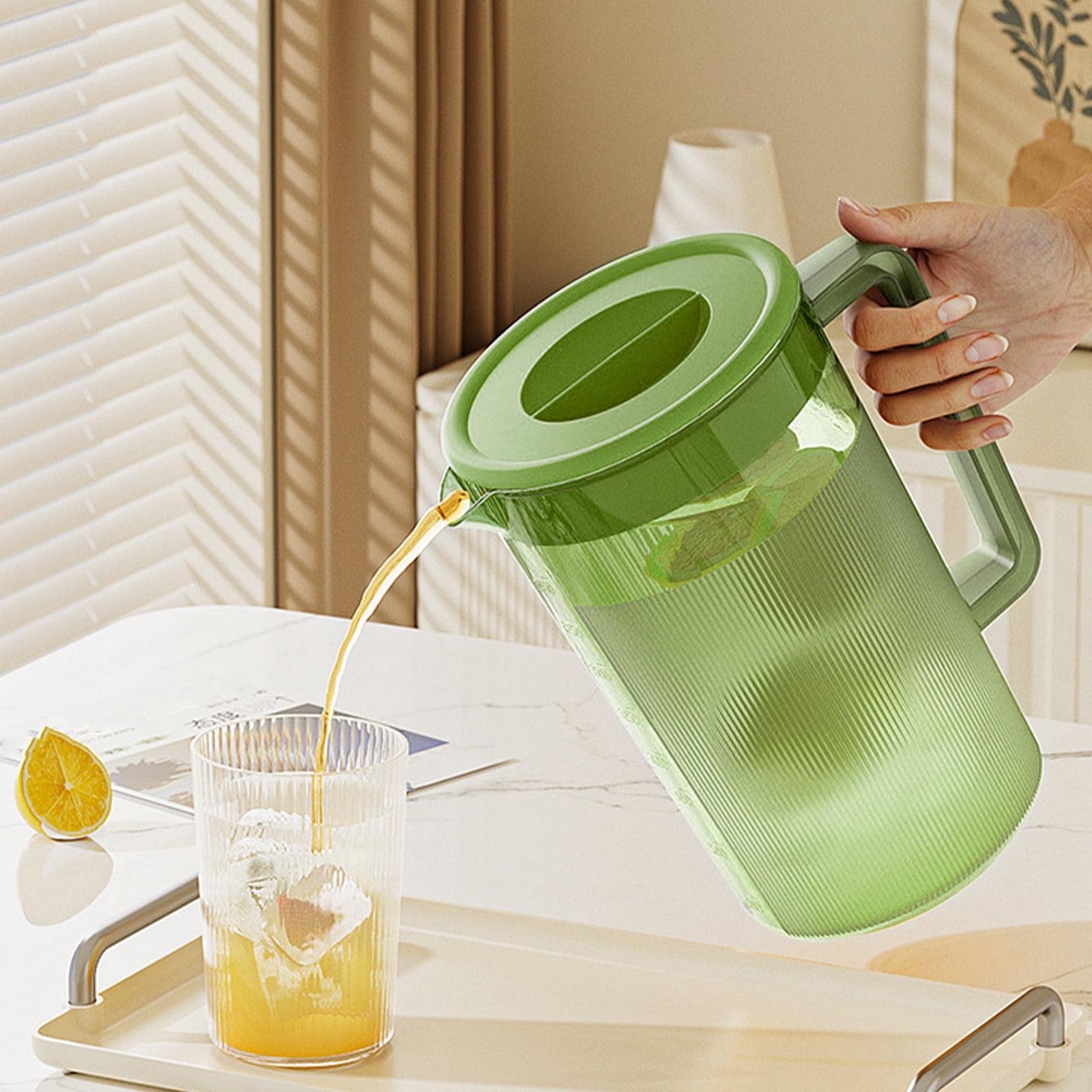 openpig Plastic Pitcher with Lid BPA-FREE Eco-Friendly Carafes Mix Drinks Water Jug for Hot/Cold Lemonade Juice Beverage Jar Ice Tea Kettle