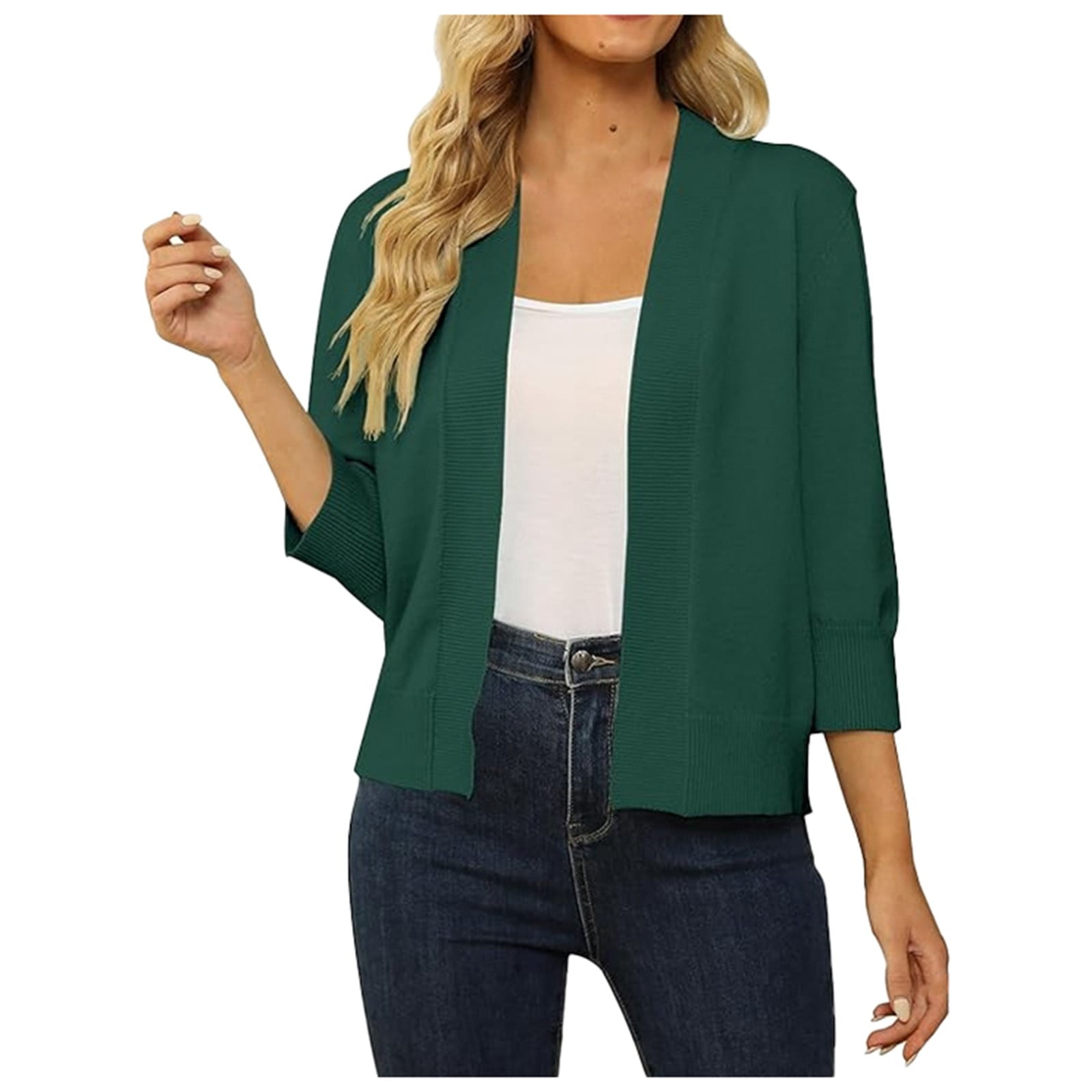 Cardigan Léger Femme Manches 3/4 – Kimono Ouvert, Doux Et Ample
