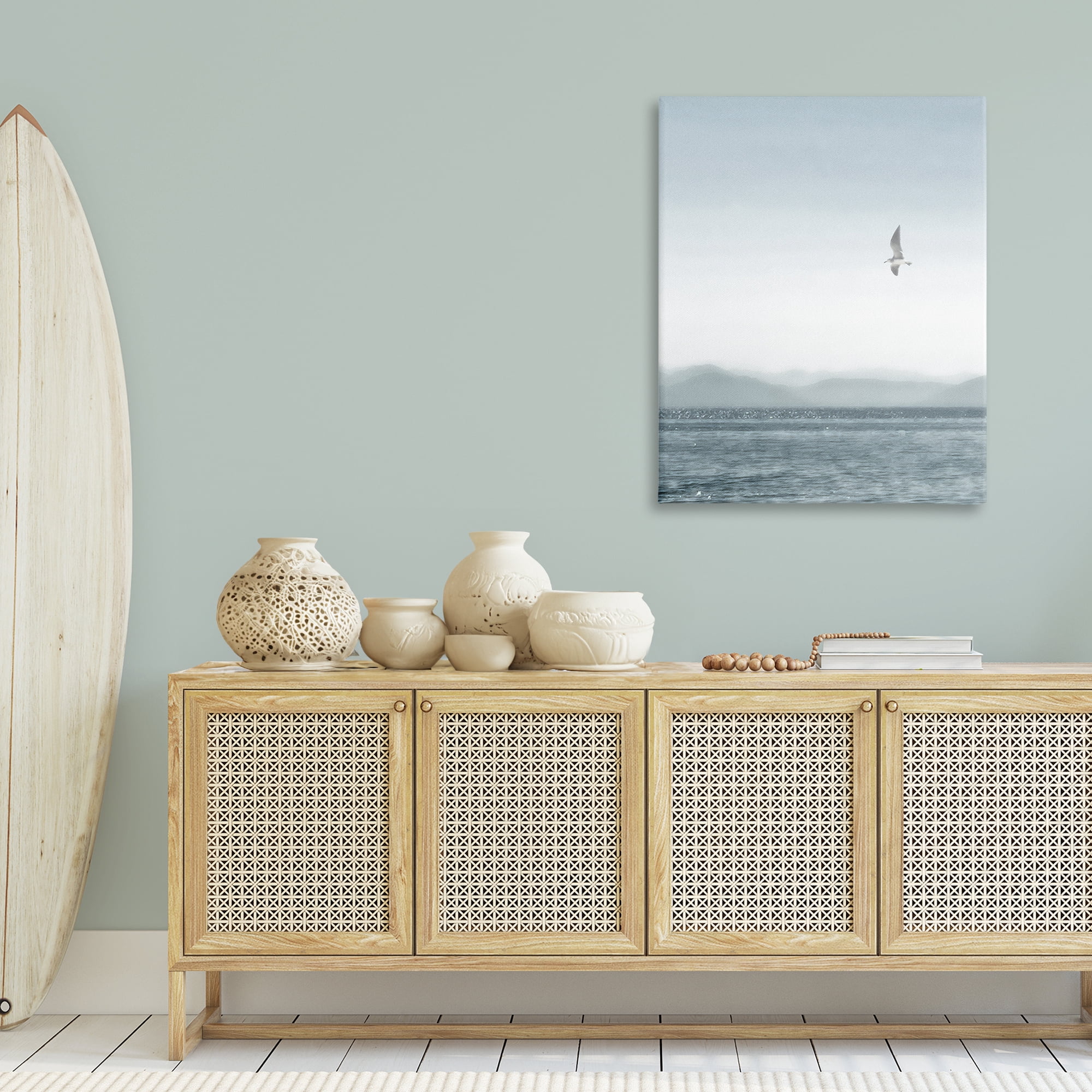 Stupell Industries Lone Gull over Sea Coastal Painting Gallery Wrapped Canvas Art Print Wall Art, 30 x 40