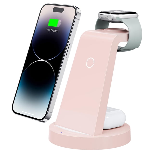 Estación de carga Anlmz 3 en 1 para iPhone y Apple Watch (rosa)