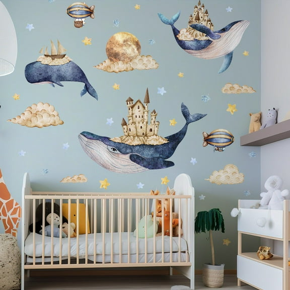 Marine animal decals, castle wall decals, whale stickers, shark wall decals DIY Peel and Stick Wall Stickers Aesthetics Decor Kids Room Baby Nursery Bedroom Wall Decor Living Room Bedroom