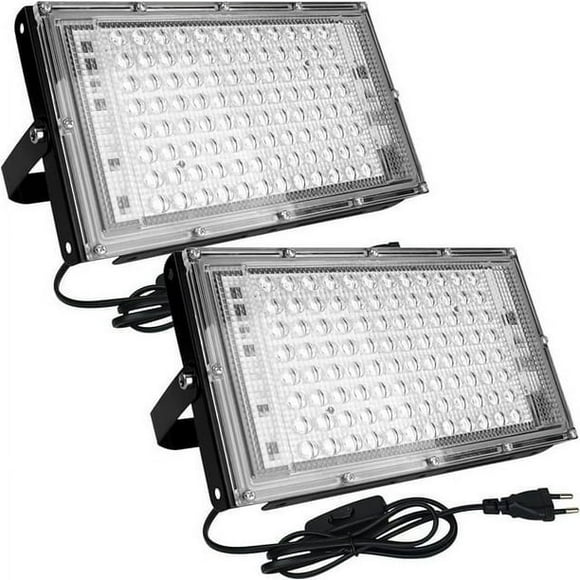 LED Spotlight Floodlights 2 Pieces 100W Super Bright Outdoor Spotlight 10000 lm Floodlight 6500 K IP65 Waterproof Outdoor Spotlight for Sports Field Lawns