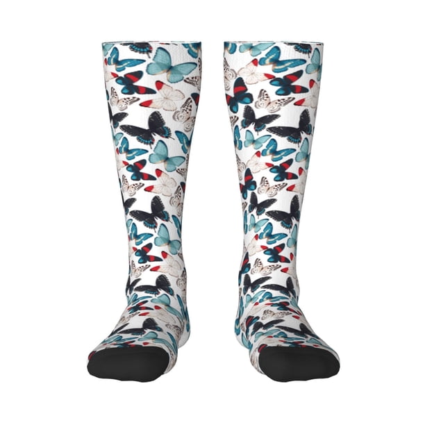 Fotbe Butterfly Calcetas Divertidas Estampadas para Hombre y Mujer, Calcetas de Algodón hasta la Rodilla para Caminar, Correr, Enfermería y Embarazo