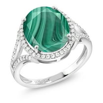 Gem Stone King 6.82 Ct Oval Green Malachite 925 Sterling Silver Ring