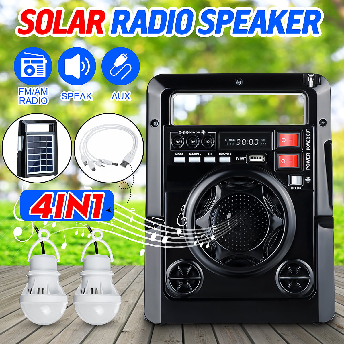 Portable Power Station with Solar Panel, 2 LED Lamp for Outdoor Camping, Hurricane, Fishing