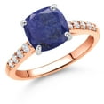 thumbnail image 2 of Gem Stone King 10K Rose Gold Blue Lapis and White Lab Grown Diamond Engagement Ring for Women (2.20 Cttw, Cushion Cut 8MM, Gemstone Birthstone, Available in Size 5, 6, 7, 8, 9), 2 of 4