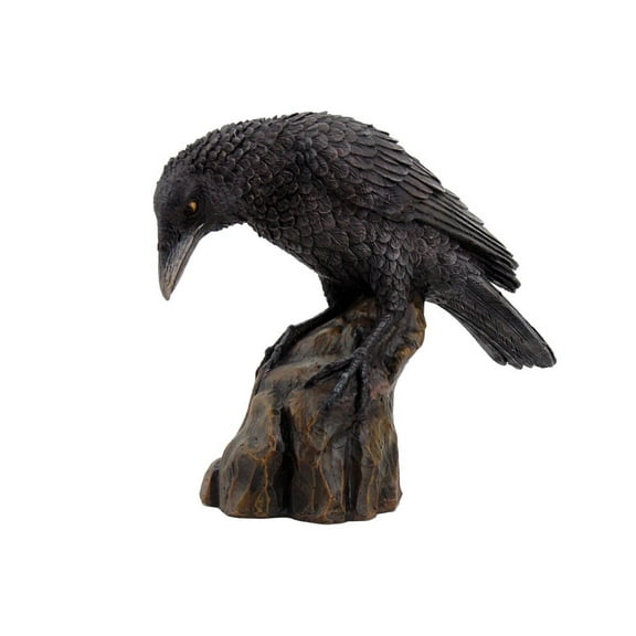 PTC Leaning Black Raven on Rocks Hand Painted Resin Statue Figurine