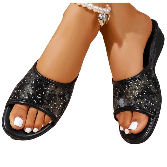 Women's Slides Versatile Wedge Heel Round Toe Open-Toe Breathable Comfortable Beach Slippers Gold 7