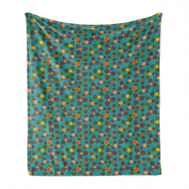 Childish Soft Flannel Fleece Throw Blanket, Print of Colorful Spinners Relaxing Adult Toys in Joyful Game Time Circle, Cozy Plush for Indoor and Outdoor Use, 60" x 80", Multicolor, by Ambesonne